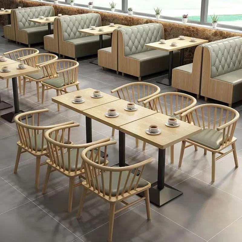 Commercial Cafe Dining Set Modern Wooden Square Table with Leather Booth Seating for Restaurant Coffee Shop Furniture