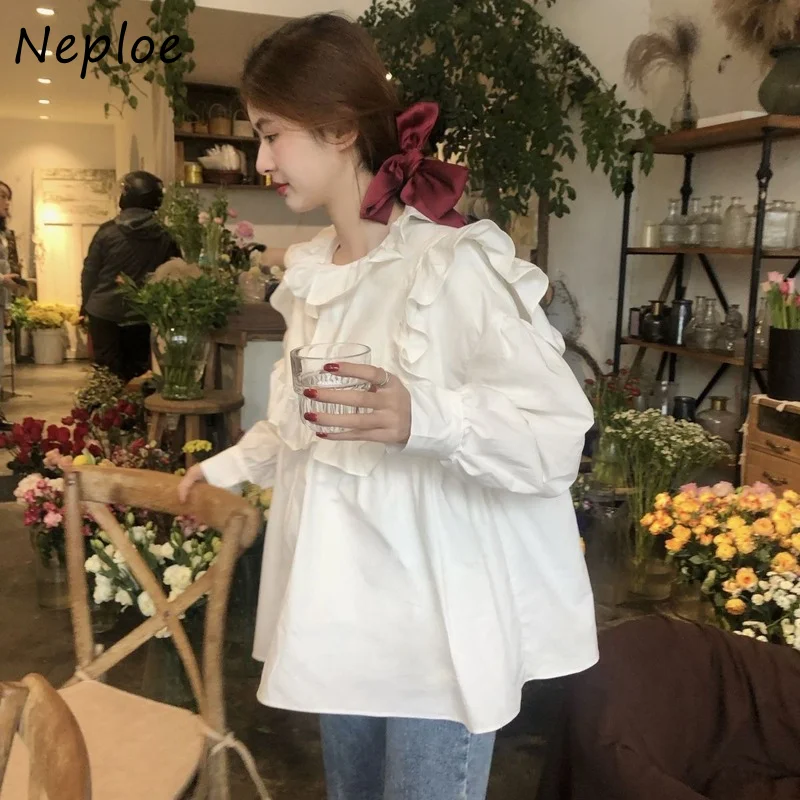 Neploe Vintage Ruffled Woman Shirt 2024 New Autumn Loose Long Sleeve Blouse Women Loose Casual Top Blusas De Mujer