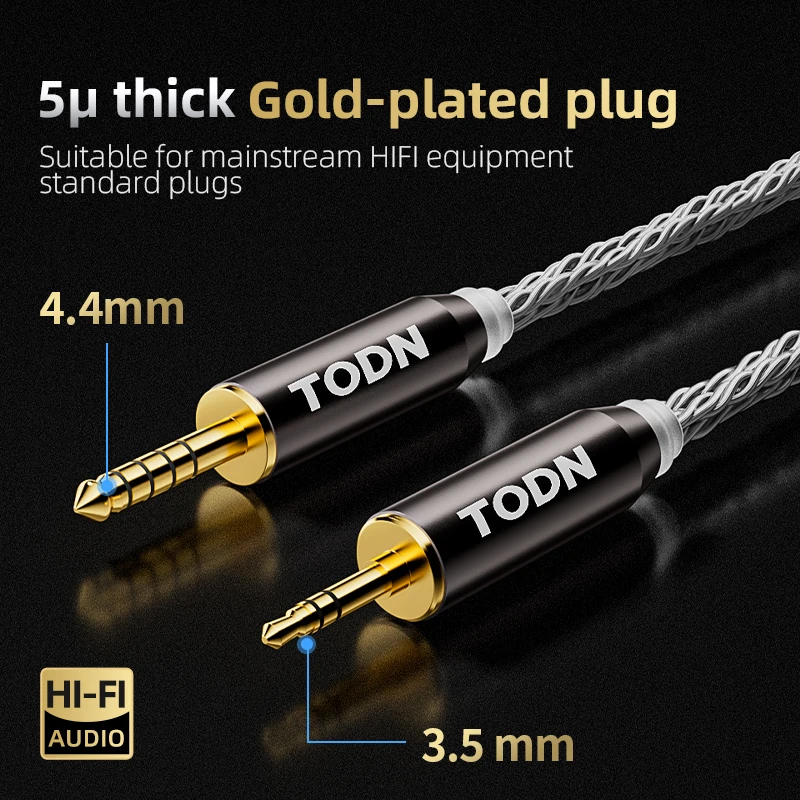 TODN  HiFi Audio Replace Wire 16 Core Silver Plated OCC Cable MMCX 2Pin 4.4mm 3.5mm aux for Carat Tangzu Fudu HOLA Zero MK4