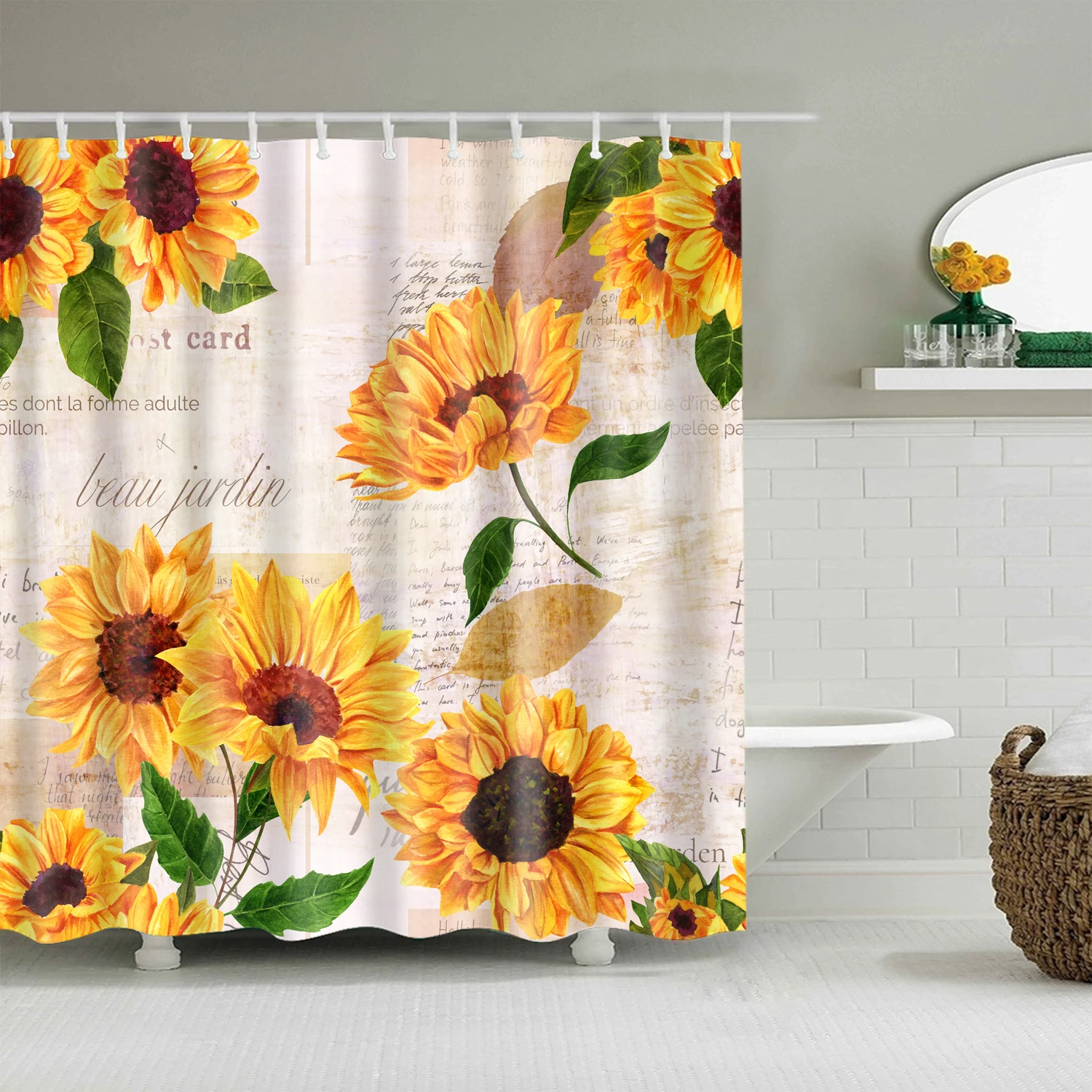 Pink Sunflower Shower Curtain Set Plant Bathroom Decor Home Bathroom Curtain Bathroom Curtain With Hook cortina de la ducha