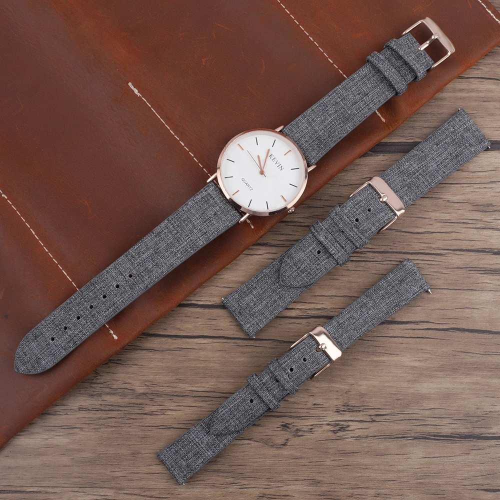 Nylon Canvas Fabric Watch Gray Cow Leather Watch Strap Band 16mm 20mm Wristwatch Accessories for Women Men Watch