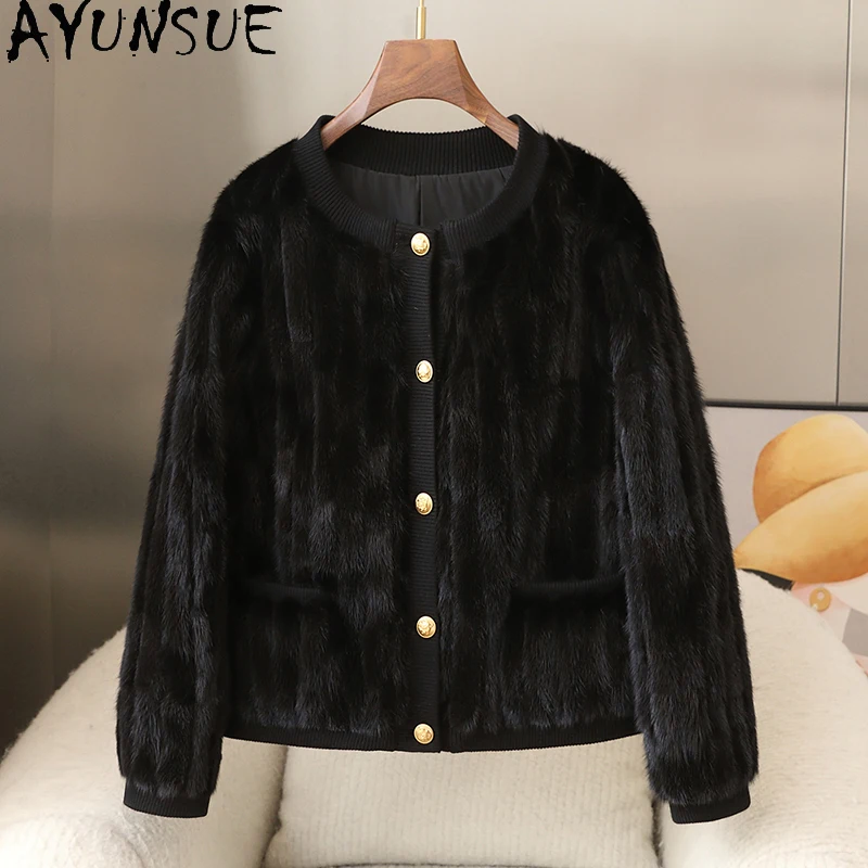 AYUNSUE réel manteau de fourrure de vison femmes vêtements de luxe réel manteaux de fourrure femme vison nouveau dans les vêtements d'extérieur veste d'hiver 2025 Шуба Ж Jayacud