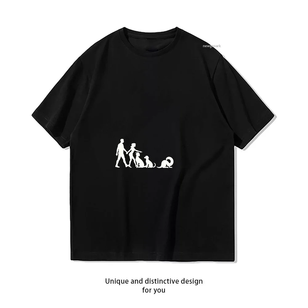 Couple Dogs Walk Together  Casual Cotton Short Sleeve Tee for Men Women