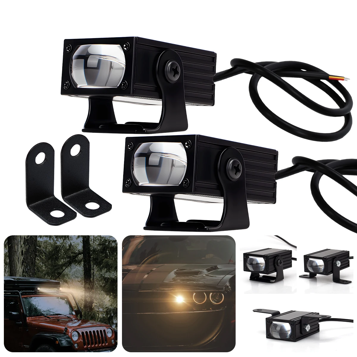 

2PCS 12-60V Car Headlight Auxiliary Grille Spotlight Driving Light Hi/Lo Beam Lights Projector Lens Fog Lamp Dual Color Motor