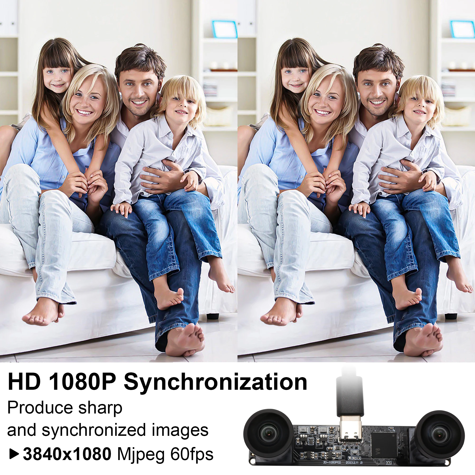 Stereo Camera 4MP Synchronized Dual Lens USB Camera High Speed 1080P 60fps 120 Degree Wide Angle Camera Module for VR AR