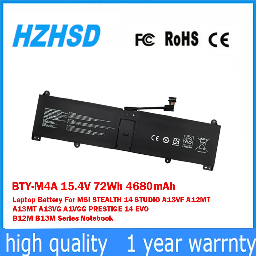 

BTY-M4A 15.4V 72Wh 4680mAh Laptop Battery For MSI STEALTH 14 STUDIO A13VF A12MT A13MT A13VG A1VGG PRESTIGE 14 EVO B12M B13M