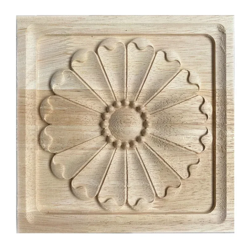 6-28CM Vintage Pattern Carved Onlay Applique Home Decoration Accessories Decor Solid Wood Engraved Square Decorative Flowers