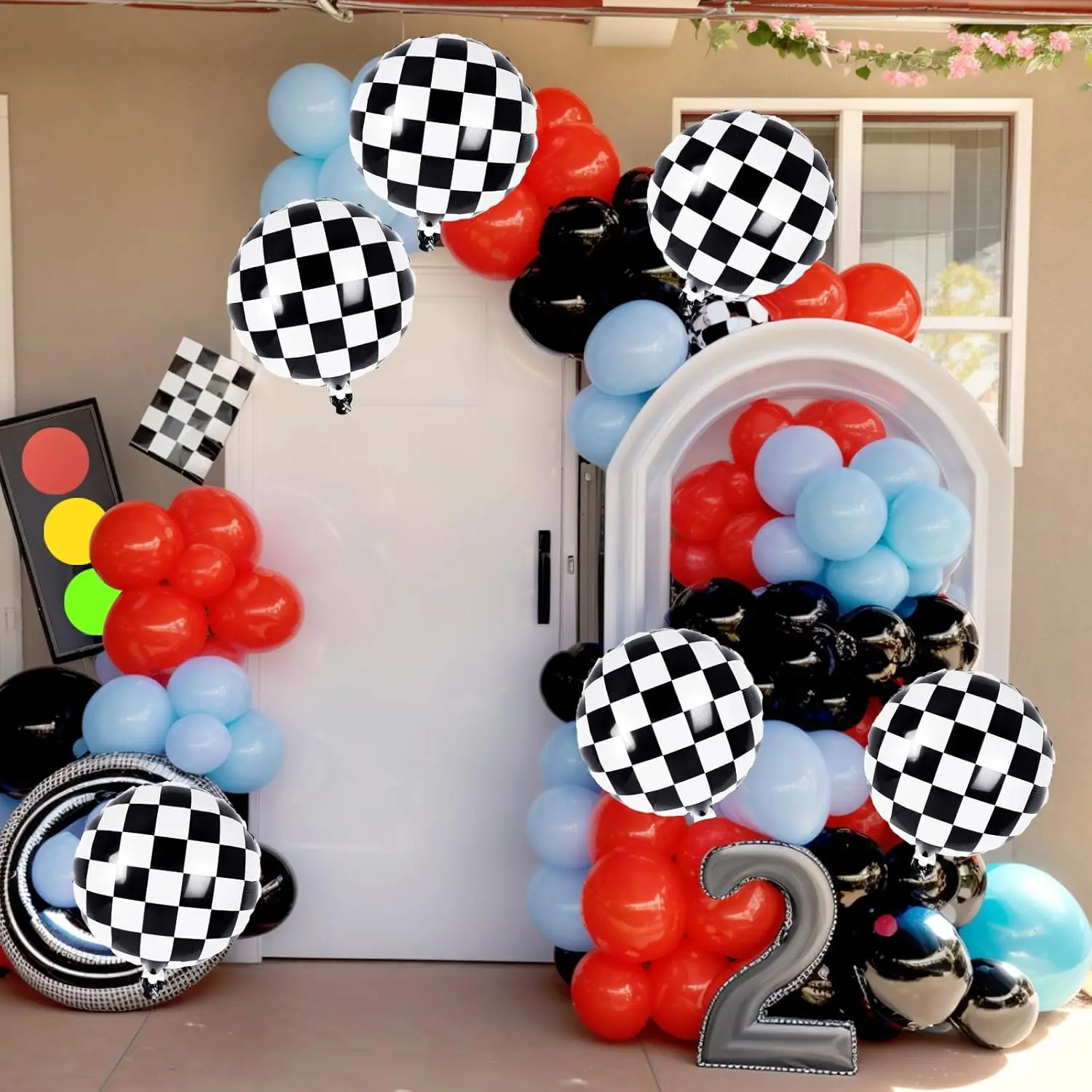 12 Pcs 18 Inch Black and White Checkered Racing Foil Balloons, Balloons for Race Car Birthday Party Supplies Decorations - view 2
