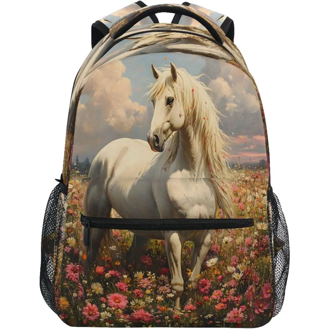 

Horse Flower Landscape Backpack for School Boys Girls Adults Kids Bookbag Laptop Bag Casual Daypack for Travel Outdoor Camping