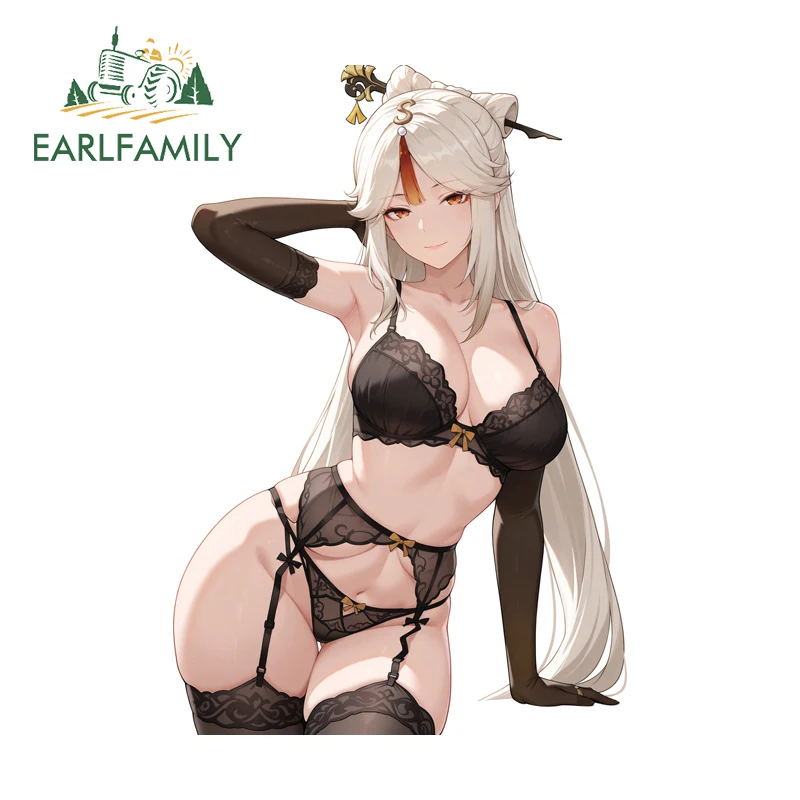 EARLFAMILY Genshin Impact Ningguang NSFW Girl Car Stickers Black Silk Underwear Car Windows Decor Decal Car Sticker Graphics