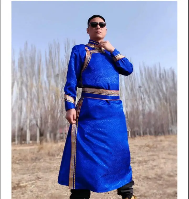 

Men's Long Mongols Performance Costumes for Minority Festivals Chinese Folk Gown