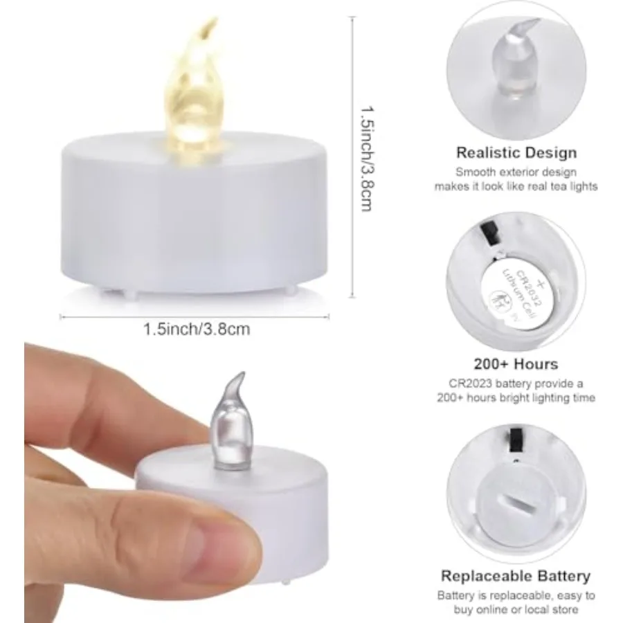 Battery Operated LED Tea Lights: Flameless Votive Candles Lamp Realistic and Bright Flickering Holiday Gift Long Lasting 200Hou view 6