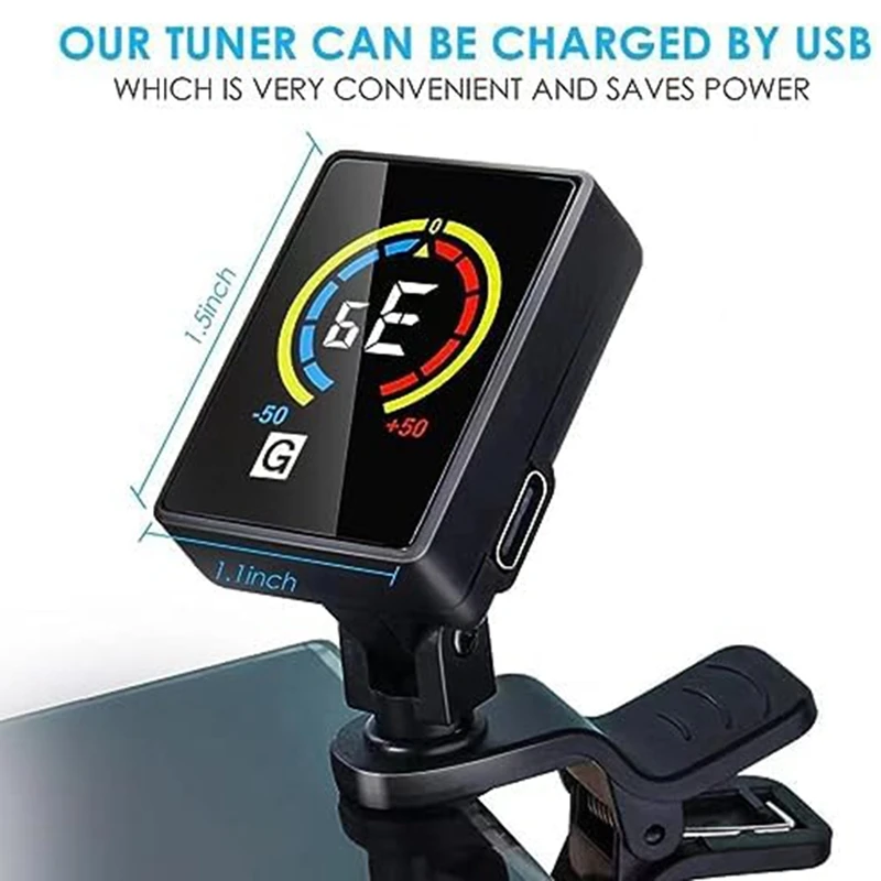 4 PCS Guitar Tuner Rechargeable Clip On Tuner For Guitar, Bass, Ukulele Parts Violin Suit For Professional Or Beginners