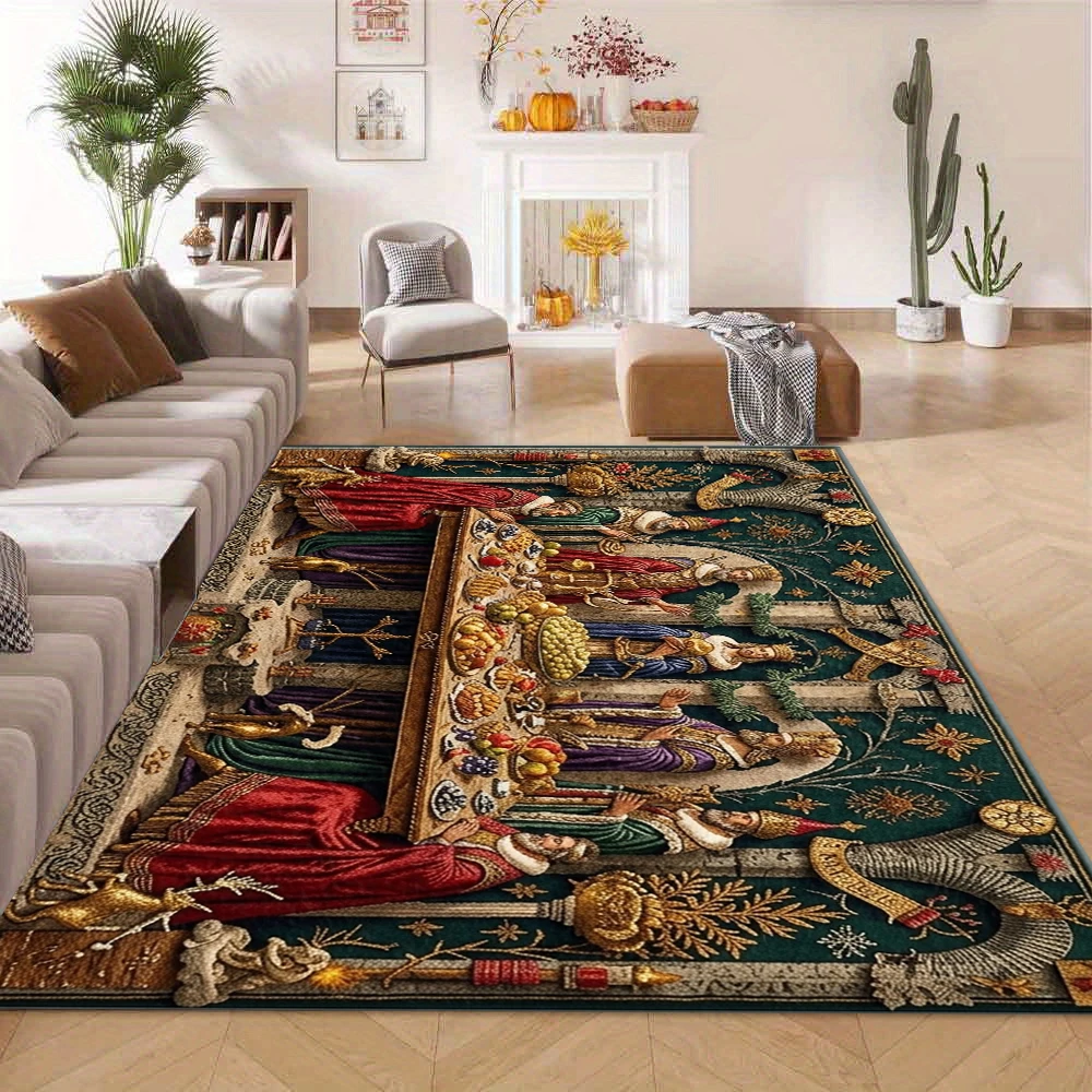 Medieval Royal Banquet Tapestry Style Area Rug Vintage Figure Pattern Decorative Carpet for Living Room Study Home Art Decor