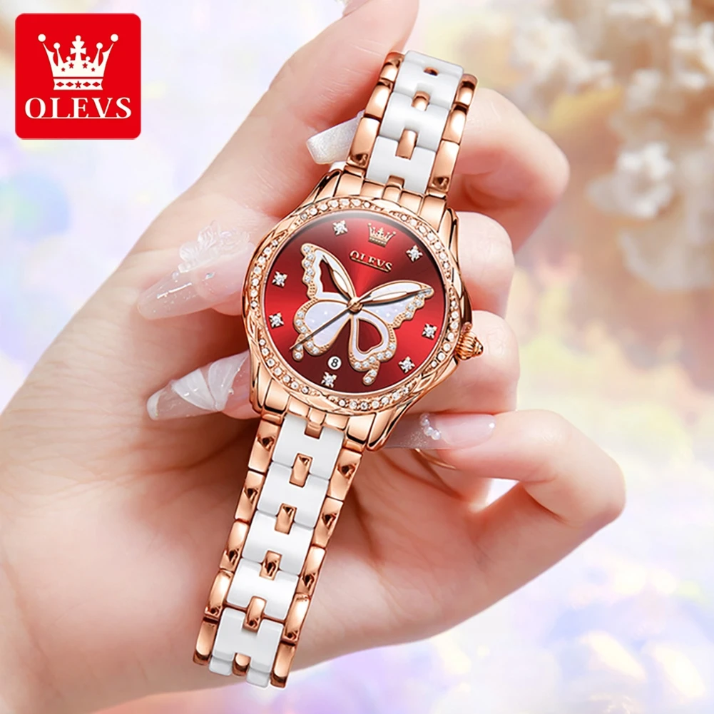 OLEVS New Womens Watches Top Brand Luxury Ceramics Quartz Watch for Women Imported Movement Fashion Date Women Wristwatches
