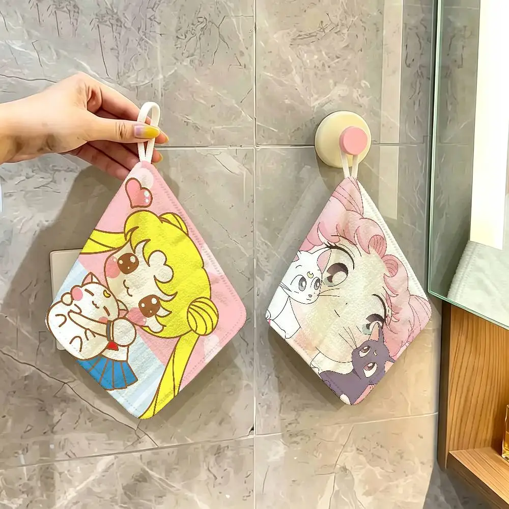 S-SAILOR Anime M-MOON Polyester Cotton Hand Wiping Towel, Hanging Towel, Quick Dry for Kitchen Bathroom Daily Supplies