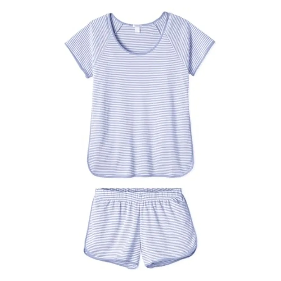 Hilinker Women Striped Pajama Set Short Sleeve Top with Shorts Sleepwear Pjs 2 Pcs Lounge Sets