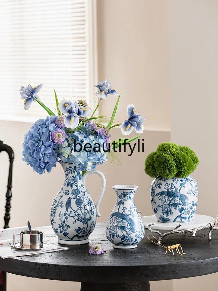 Ceramic vase hand-painted Chinese decorative flower arrangement ornament entrance antique retro flower ware