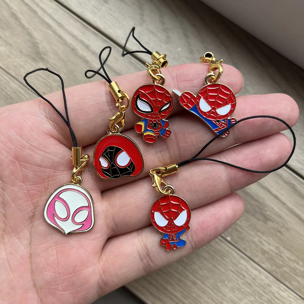 5 шт., брелки с подвеской из сплава «Человек-паук», милый мультяшный ремешок для телефона, подвесной аксессуар для рюкзака для детей, студентов
