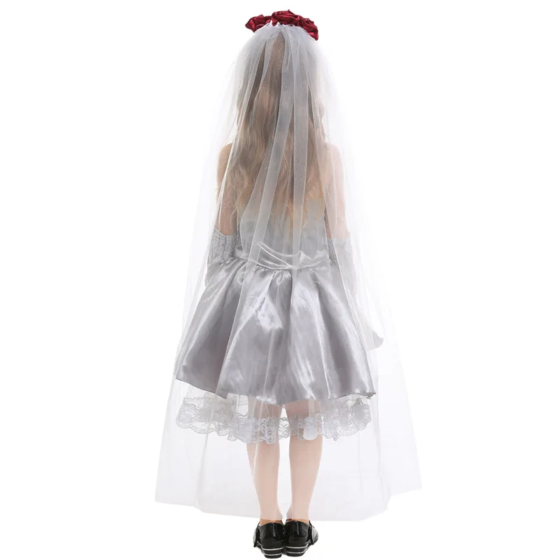 Vestido de Cosplay de novia de fantasma vampiro para adultos y niños, vestido de boda de fiesta de Halloween de Zombie aterrador, vestido de espectáculo de Mascarada para mujeres y niñas