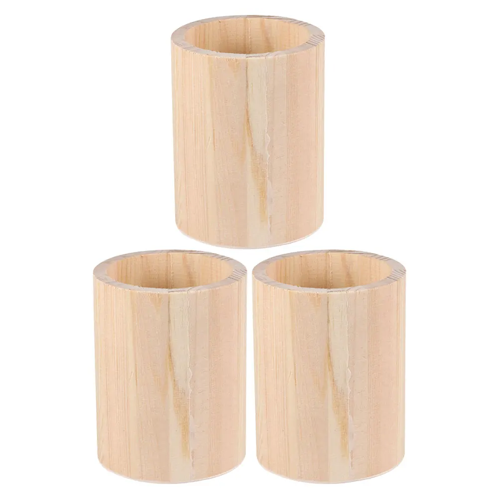 

3Pcs Blank Wood Pen Holder DIY Desktop Stationery Organizer Pencil Container Office Use DIY Pen Holder Office Supplies