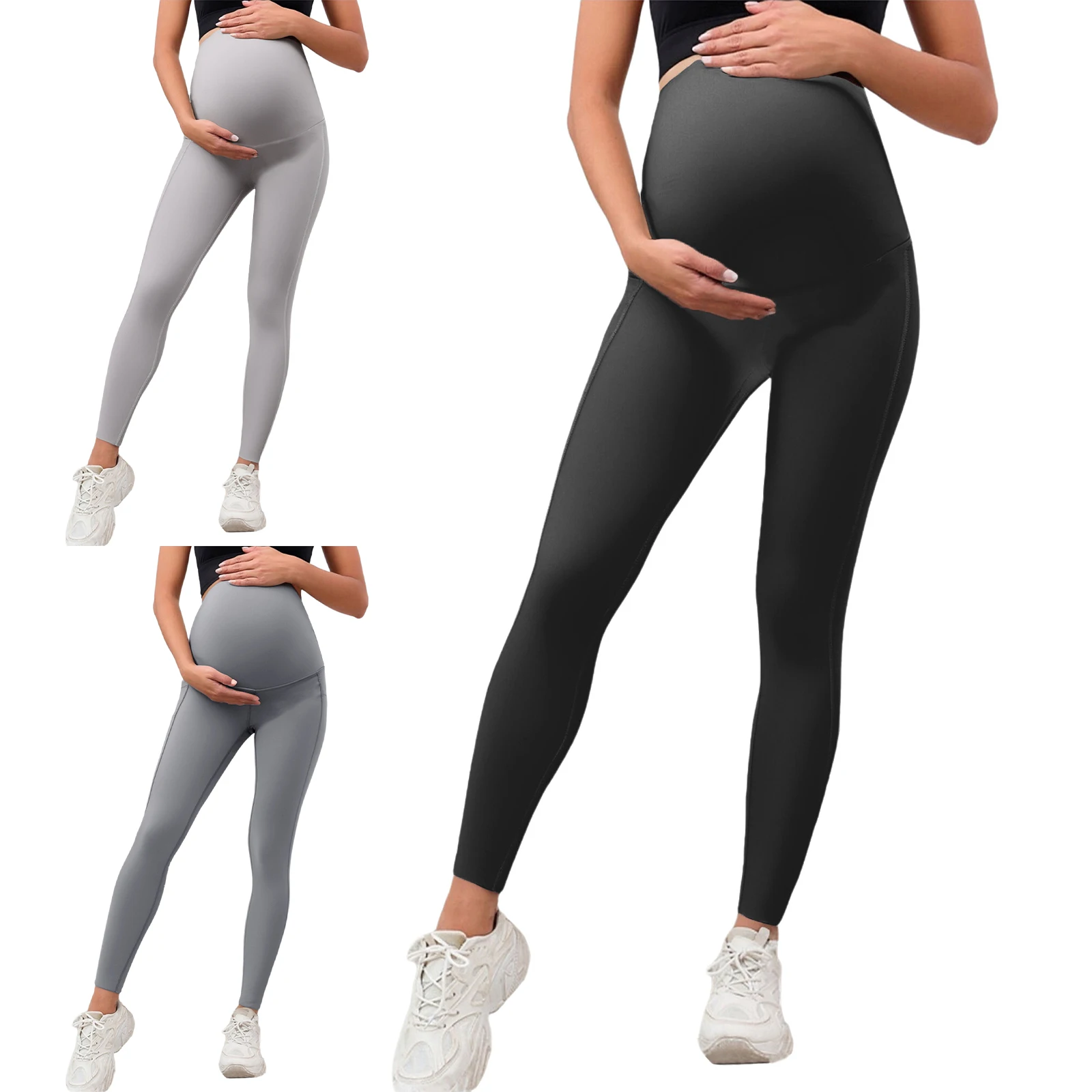マタニティレギンス 腹部にポケット付き 伸縮性のあるカジュアルな妊娠中の女性用パンツ タイツ ジム ヨガ ワークアウト フィットネス スポーツ用