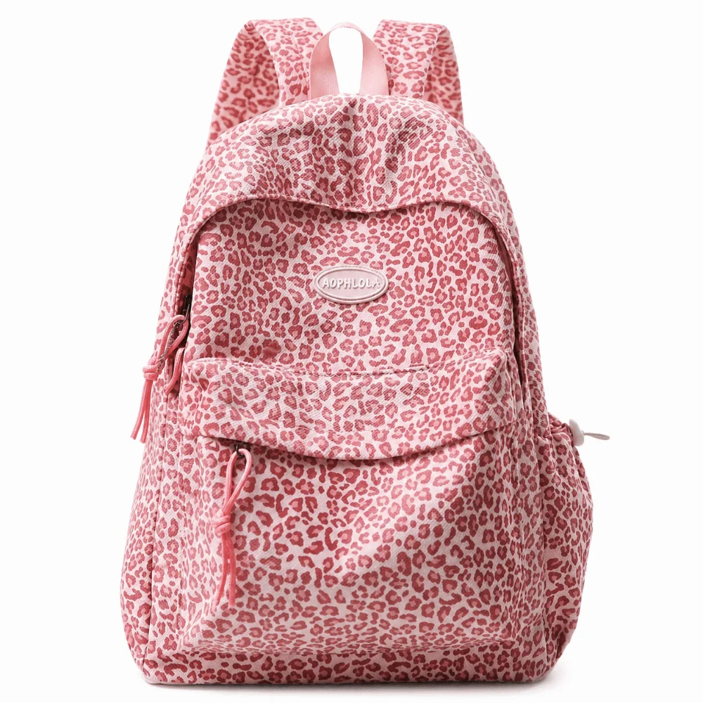 Casual Leopard Print Laptop Backpack Oxford Multi-pocket Students Schoolbag Large Capacity Travel Daypack for Teenage Girls
