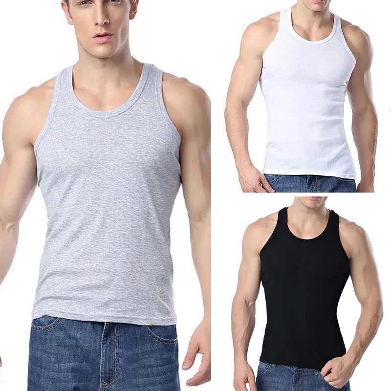 1pc Men Solid Tank Top Men\'s Outdoor Crew Neck Sleeveless Shirt Gym Workout T-Shirt Summer Breathable Underwear Vest Clothing