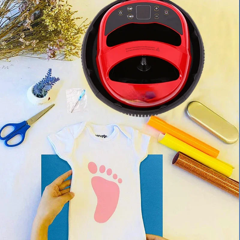 Mini Portable red and black Heat Press Machine Sublimation for 12x10 T-shirts Transfer and Ironing in Home DIY