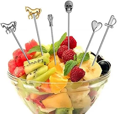 재사용 가능한 스테인리스 스틸 칵테일 마티니 픽, 과일 이쑤시개, 샌드위치, 체리, 4.3 인치 (하트), 10 개