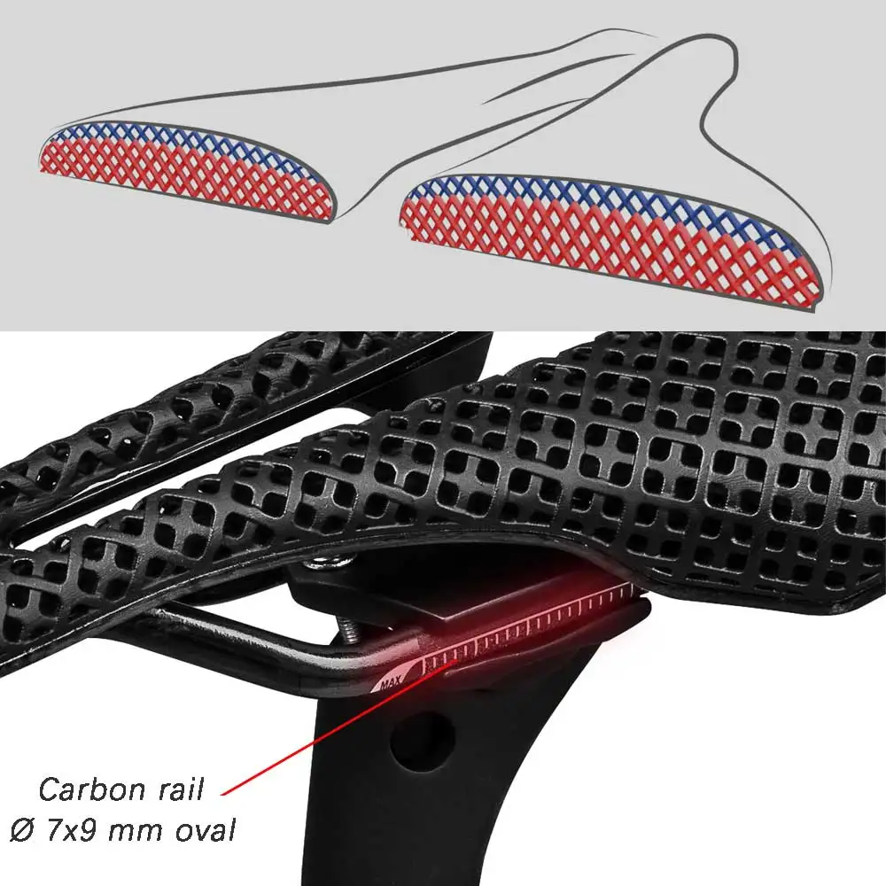 Elitaone Rennrad-/MTB-Fahrradsattel aus Carbon mit Carbon-Schienen, 130g, 245x139mm – Detail 3