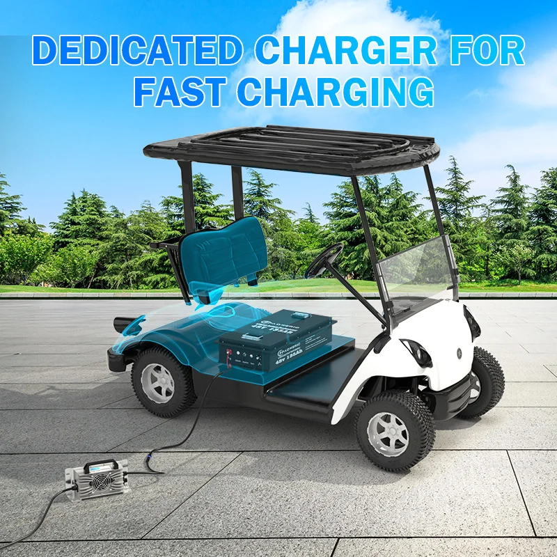 48V 135Ah LiFePO4 Lithium Battery with Charger, Built-in Smart 200A BMS, with LCD Monitor and APP, Max.10.24KW Power Output, Perfect for Golf Cart
