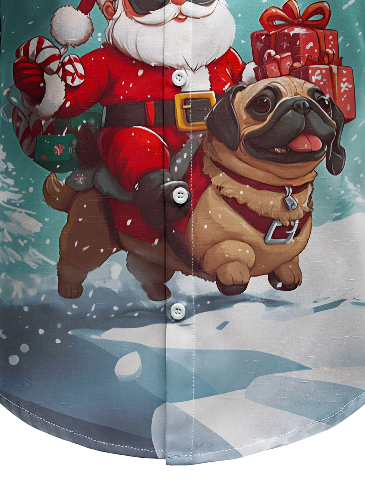 قميص رجالي لمحبي الحيوانات الأليفة لعيد الميلاد بتصميم سانتا والكلب، بأكمام طويلة لحفلات العطلات الاحتفالية