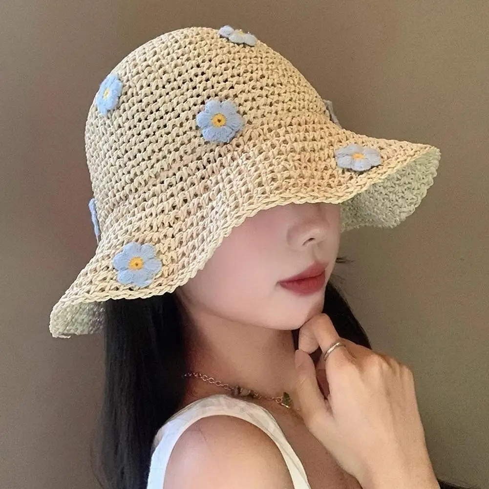 Sun Hats for Women Summer Straw Crochet Bucket Hat Women\'s Foldable Panama Cap UV Sun Cap Fishing Hat Vacation Beach Hat