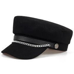 Unisex White Iron Chain Military Hats Flat Top Baseball Caps For Women Outdoor Sports Cadet Sunscreen Hat