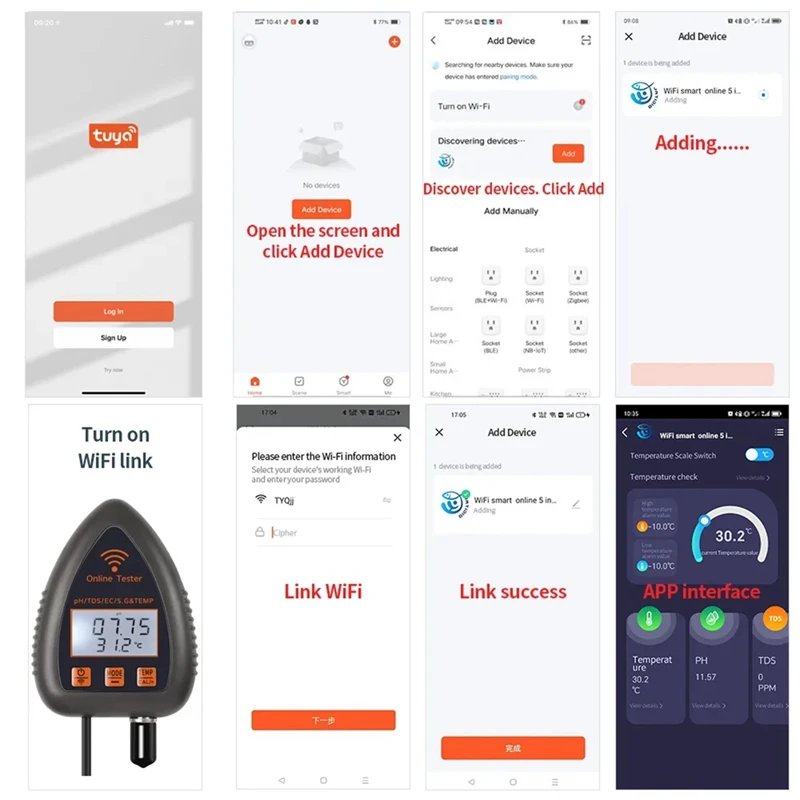 Smart-Tuya Wifi 5 en 1 Probador de Calidad del Agua Monitor en línea TDS EC S.G medidor de prueba de temperatura de salinidad medidor de PH de piscina enchufe de la UE