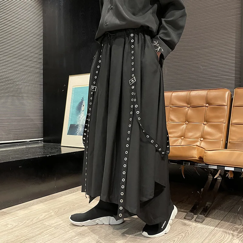 HKSH 2024 Spring Autumn New Men's Tide Darkwear Skirt Pants Chic Wide Leg Women Rivet Niche Design Fashion Techwear Punk HK3522