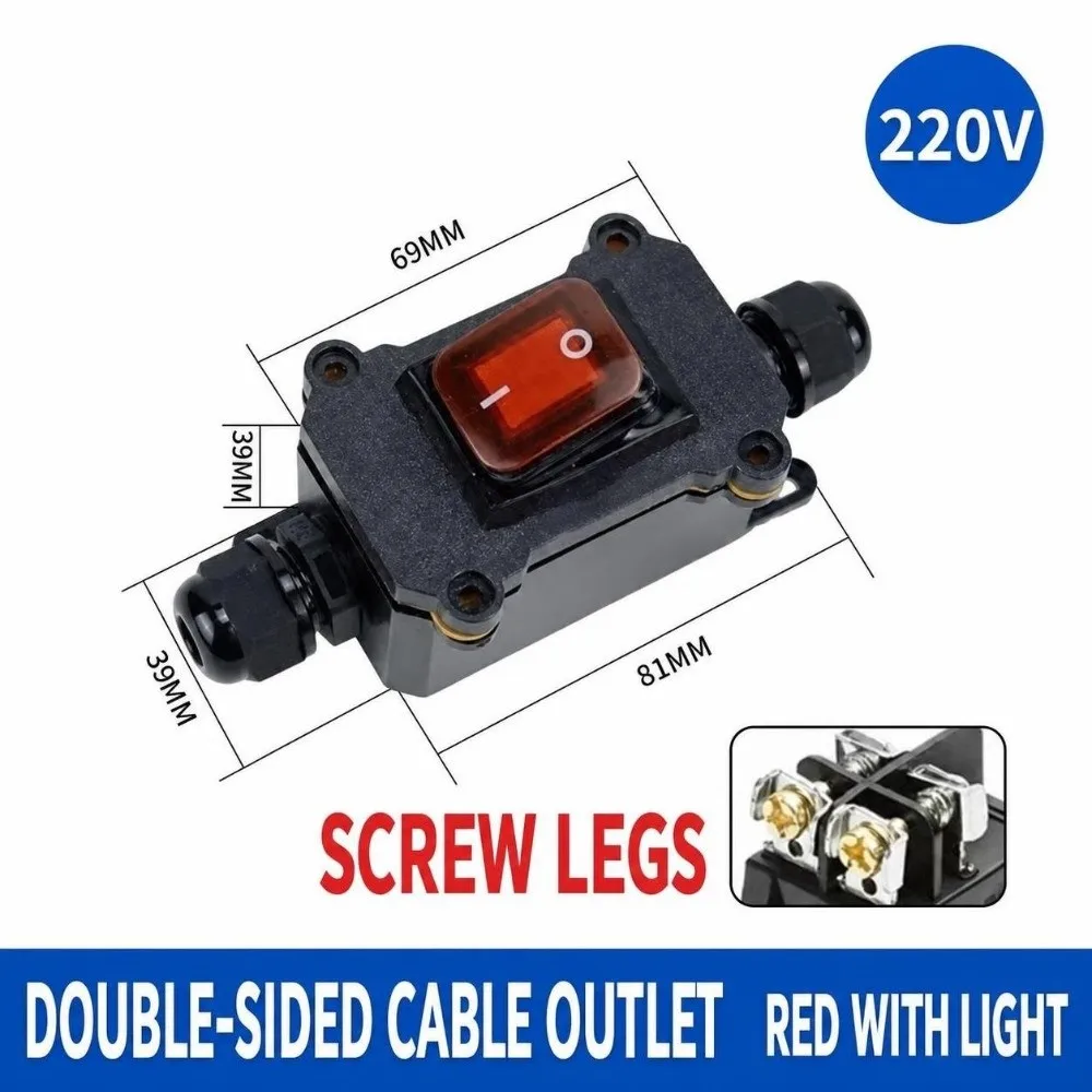 Auto Accessories 110V-220V Inline Power Cord Switch 12V-24V Waterproof Marine Rocker Switch 30A IP67 Inline Switch