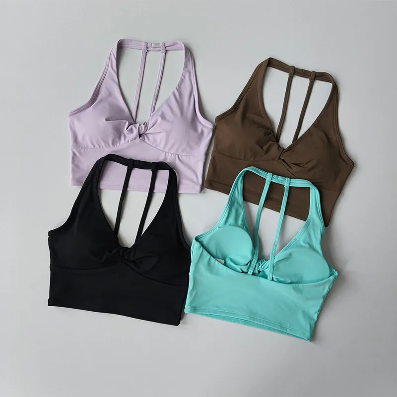 Geknoteter stoßfester Sport-BH mit festen Cups, dünnen Trägern, schönem Rücken, Yoga-Kleidung, Weste, Laufweste, Fitness-Bekleidung, BH für Damen – Detail 11