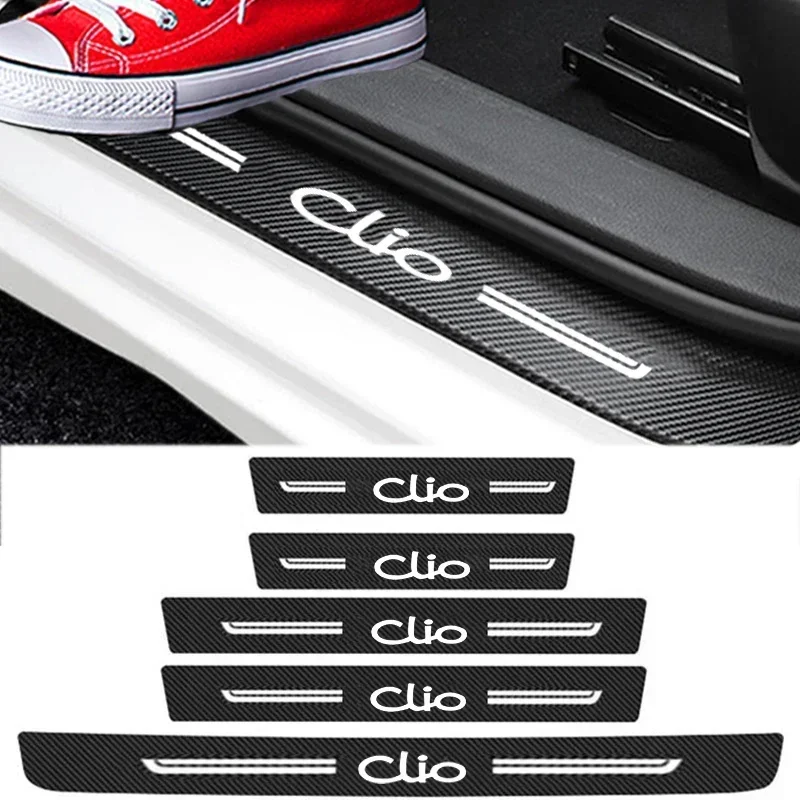 Car Styling Door Sill Trim Scuff Plate Protective Film Stickers for Clio Logo Trunk Threshold Tape Waterproof Decals