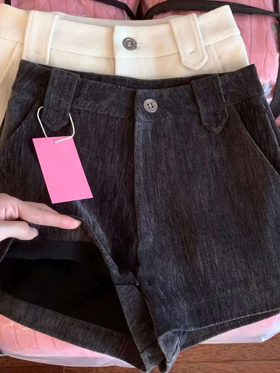 Szorty damskie vintage, casualowe, szare, wełniane, z wysokim stanem, proste, z szerokimi nogawkami, luźny krój, nowa zimowa moda, styl uliczny, do biura, na dojazdy do pracy.