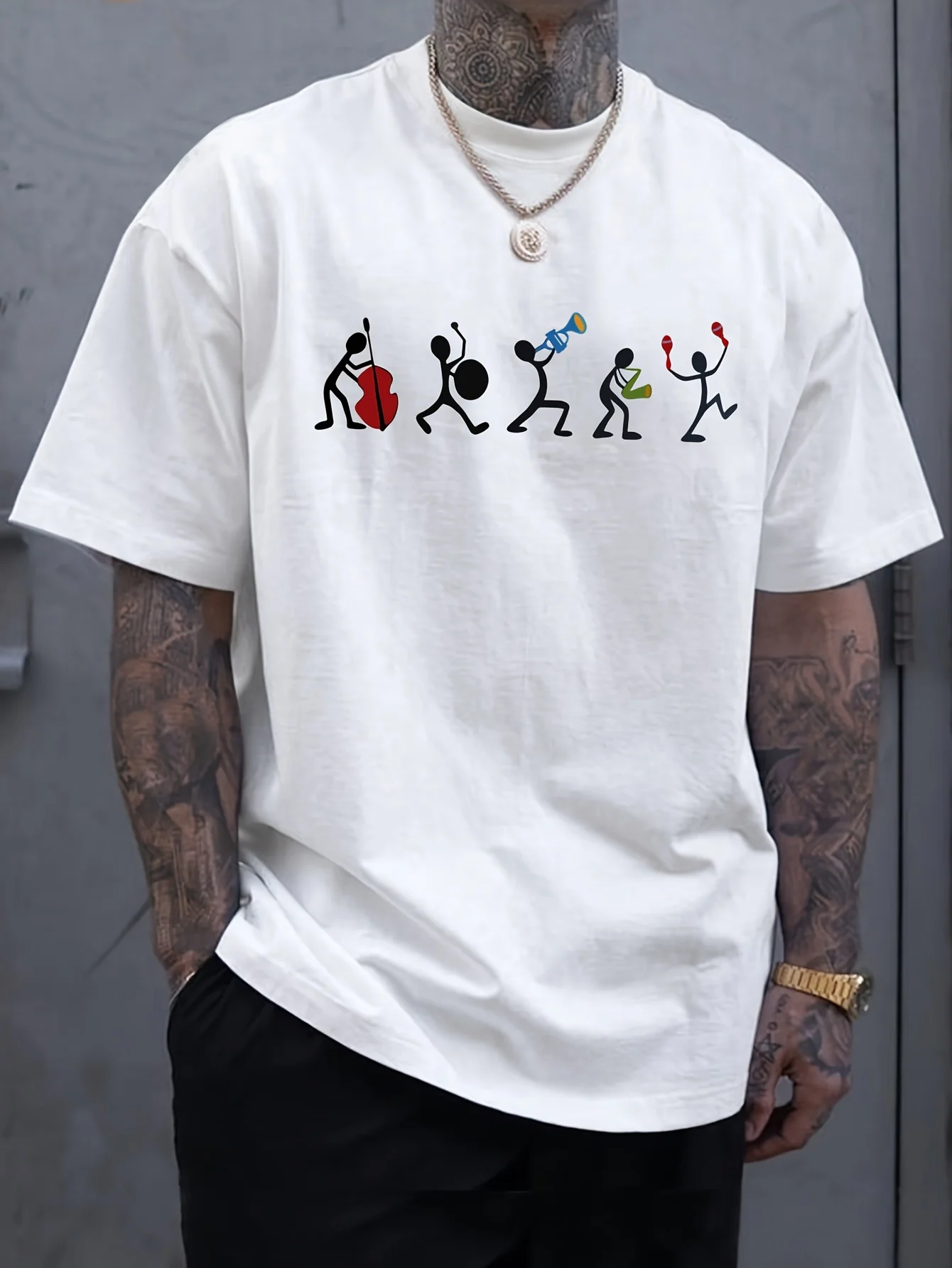 Happy Little Person Printed T-shirt for Men and Women, Casual Fashion Trend Simple and Loose Korean Style Short Sleeved T-shirt
