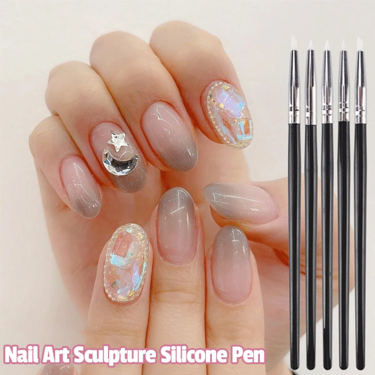 

5Pcs Black Silicone Paint Shaper Brush Clay Sculpture Shaping Modeling Tool Highlight Rubber Tip Color Shapers Nail Art Supplies