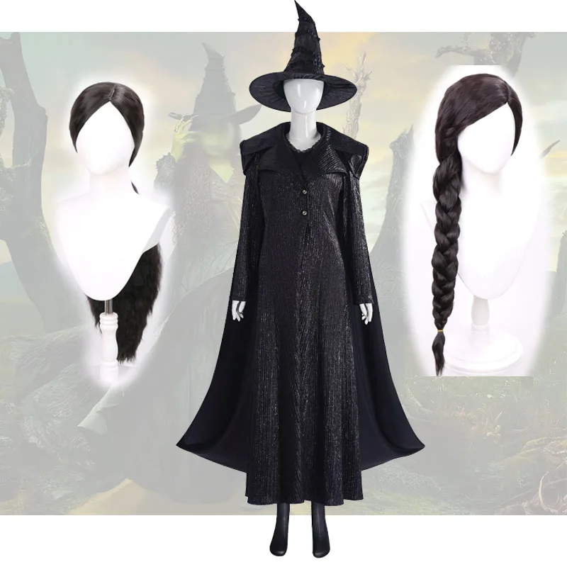 

Хэллоуин Ведьма Эльфаба Косплей Костюм Wicked 2 Волшебник OZ Для Хорошей Шляпа Халат Карнавальная Вечеринка Волшебницы Парики Головные Уборы
