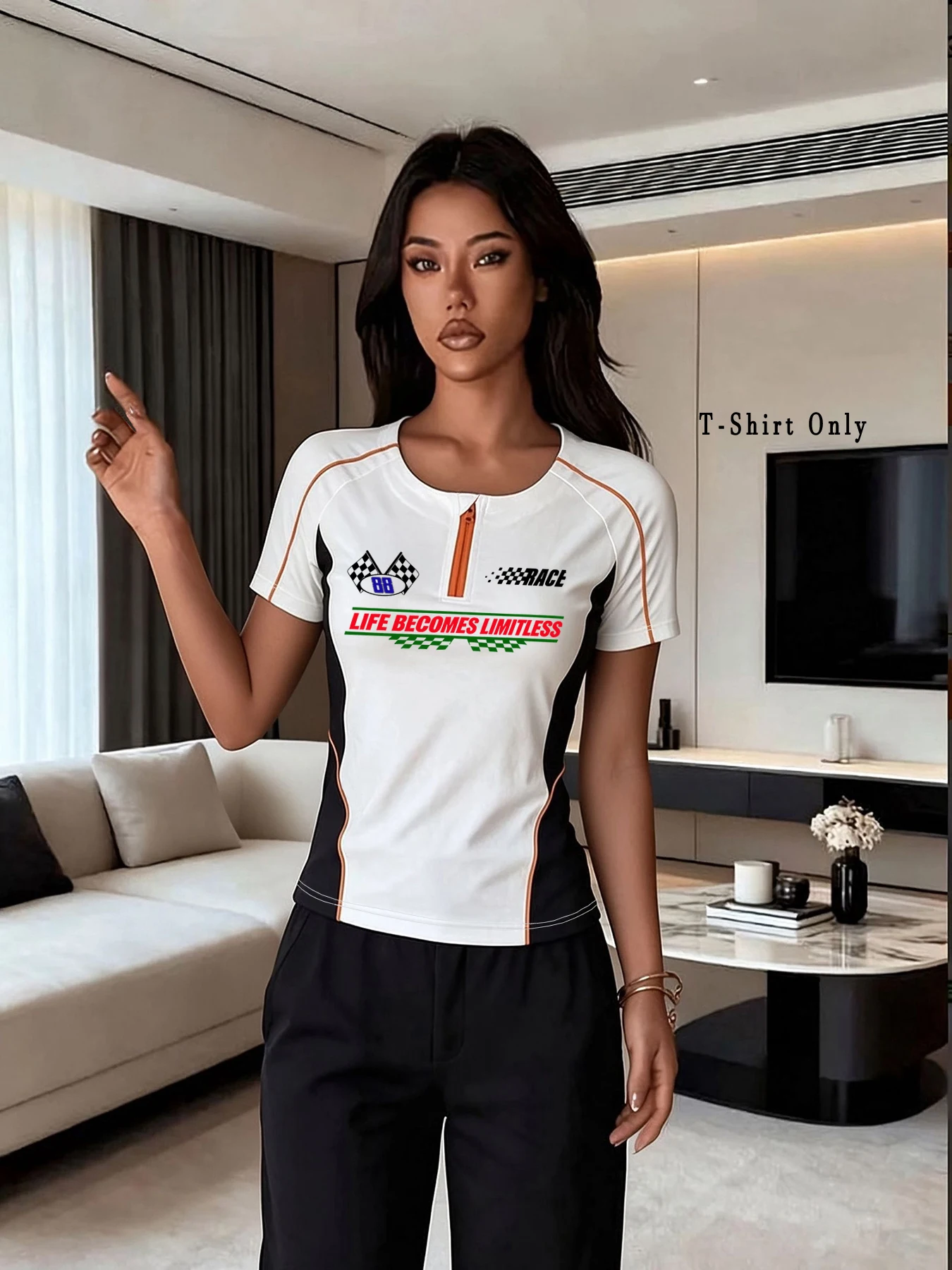 Womens Retro Race Checkerboard Pattern Athletic T Shirt Half Zipper Slim Breathable Workout Short Sleeve Tee