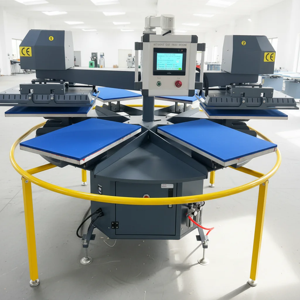 J Factory 6 Platen Automatic Pneumatic Sublimation Rotary Six Worktable DTF Heat Press Machine Garment Sublimation Presser 40*60