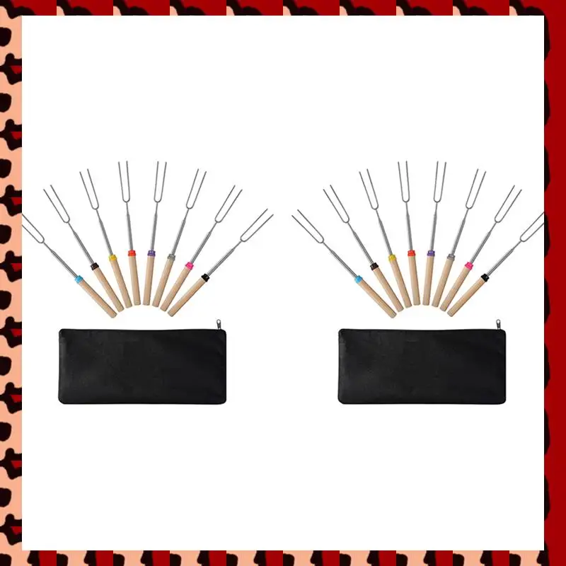 

A72P Marshmallow Roasting Sticks (16 Pack) 32 Inches Extendable Telescoping Smores Skewers For Fire Pit Meat