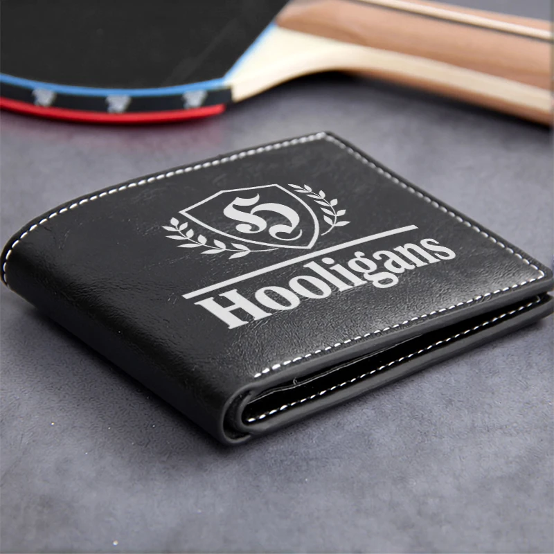 Hooligans Premium PU Leather Wallet Minimalist Design Shield Logo Lightweight Durable Business Men's Compact Wallet
