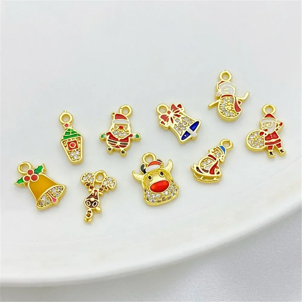 14K Gold Bag Color Retention Christmas Series Snowman Bell Elk Small Pendant Handmade DIY Bracelet Necklace Jewelry Accessories