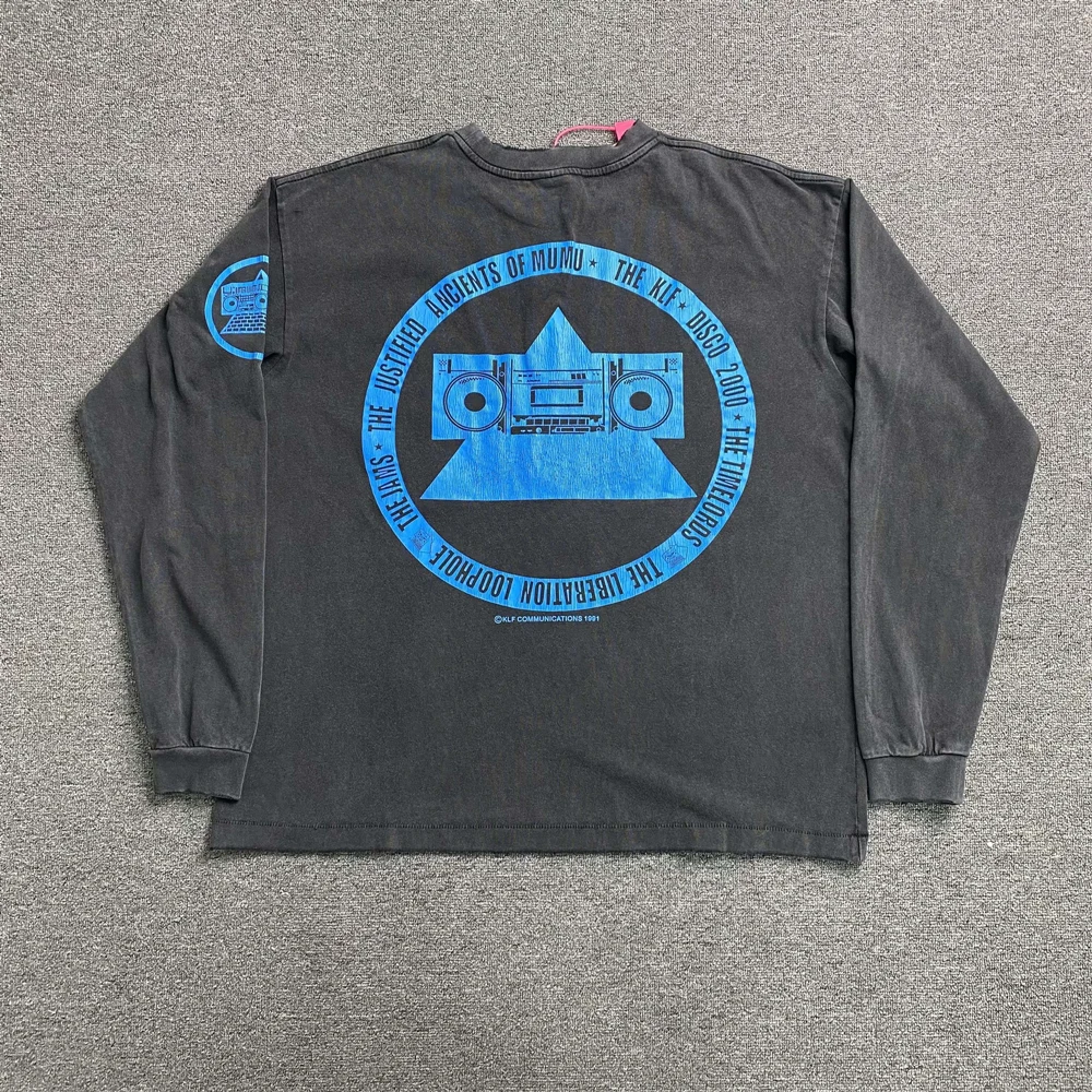 KUCLUT Fashion 1:1 SAINT Japanese Style Quality Tops Vintage Graphics Long Sleeves Tee 100%Cotton Oversized Loose T Shirt Men